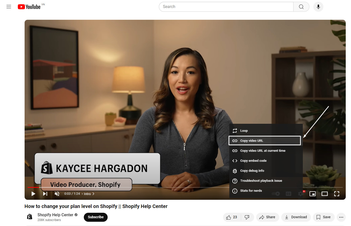 Go to YouTube and copy the URL of the video